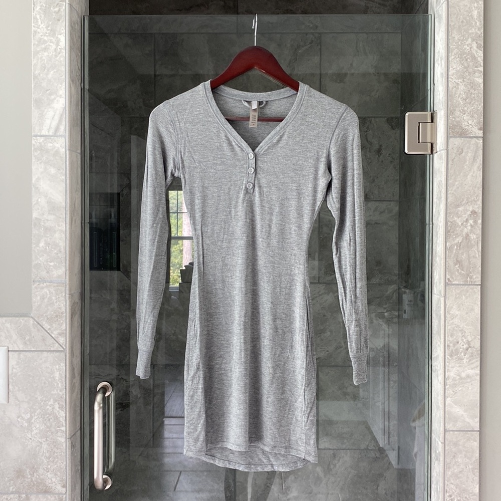 SKIMS Heather Gray Long Sleeve Henley Dress